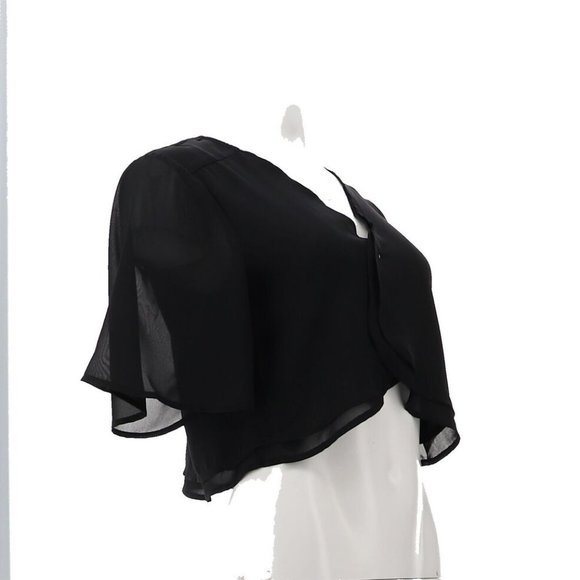 NWT COLLEEN LOPEZ CHIFFON FLUTTER SLEEVE CROPPED TOPPER BLACK XS - Picture 6 of 11